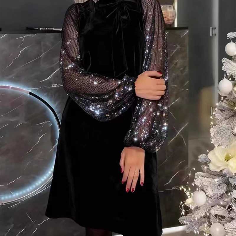📢📢 70 % OFF !! ✨Women's Sequin Bow Tie Neck Dress✨👗
