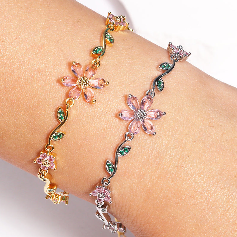📢📢50 % OFF !! ⏰Women's Cherry Blossom Rhinestone Bracelet