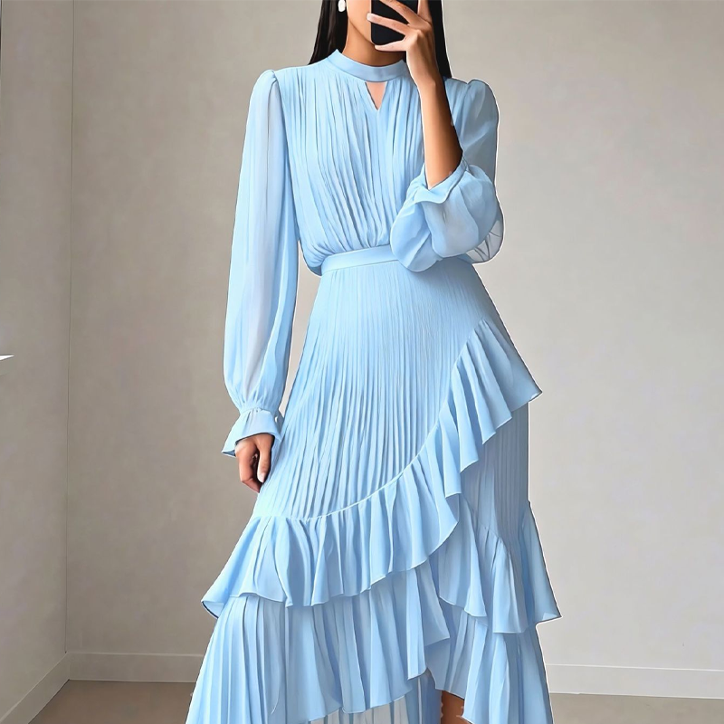 📢📢60% OFF !!!⏰Women's Keyhole Neckline Ruffled Midi Dress