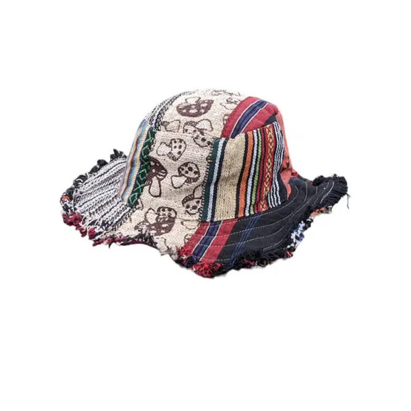 📢📢30% OFF !! ⏰Patchwork Multicolored Mushroom Hemp Hat with Pocket