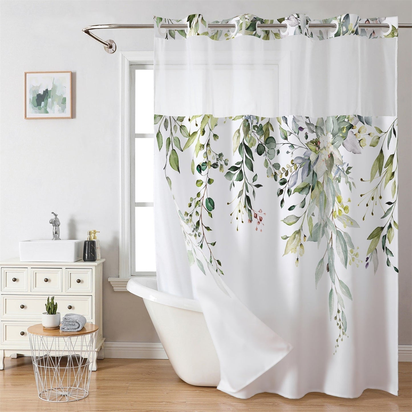 Grey No Hook Shower Curtain with Snap in Liner