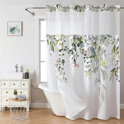 Grey No Hook Shower Curtain with Snap in Liner