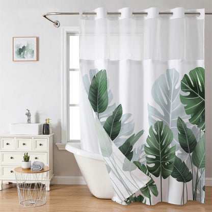 Grey No Hook Shower Curtain with Snap in Liner