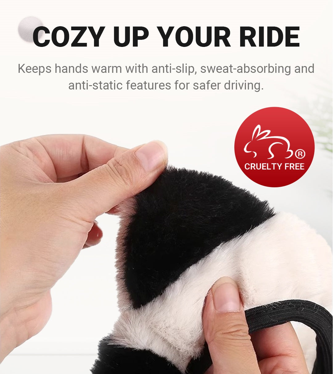 📢📢50 % OFF !!⏰⏰ Universal Non-slip Soft Cute Cat Ears Plush Steering Wheel Cover🐼😽