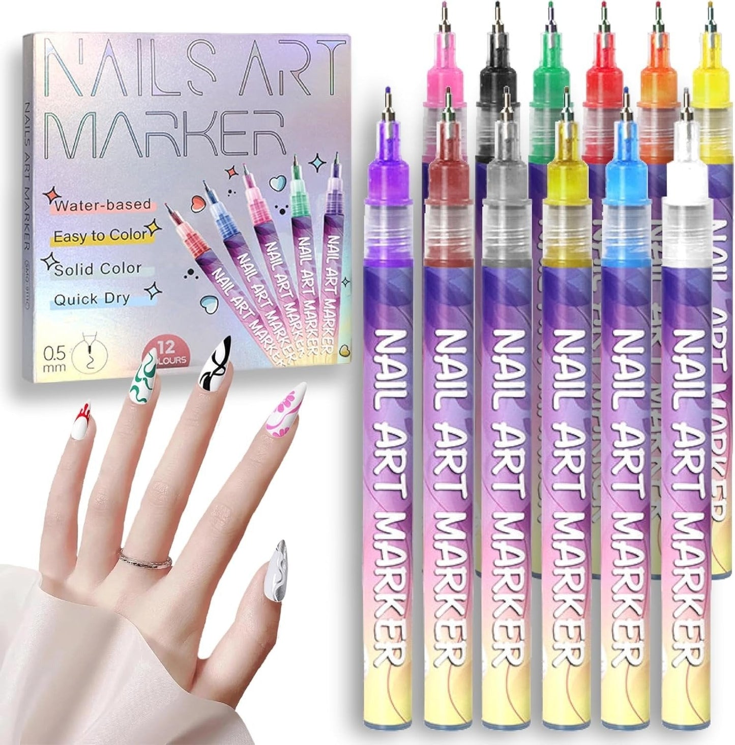 📢📢50   % OFF !!✨12 Colors Nail Art Pens Set🎨💅