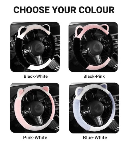 📢📢50 % OFF !!⏰⏰ Universal Non-slip Soft Cute Cat Ears Plush Steering Wheel Cover🐼😽