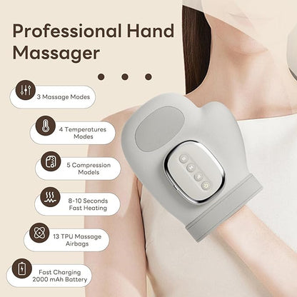 📢📢50%  OFF !!⏰Portable Hand Massager with Heat & Compression, Wireless 3 Modes for Carpal Tunnel Relief