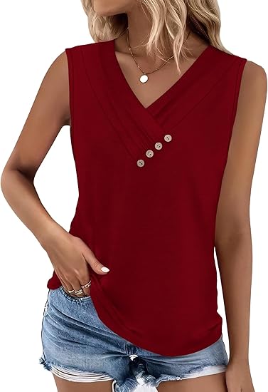 🏆Last Day Special Price ￡11.99!!💐2026 Women’s Button Down V Neck Loose Fit Tank Top