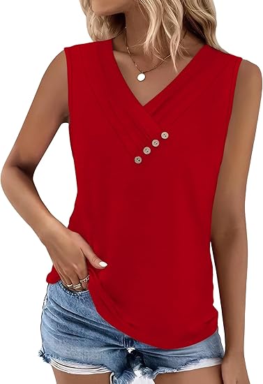 🏆Last Day Special Price ￡11.99!!💐2026 Women’s Button Down V Neck Loose Fit Tank Top
