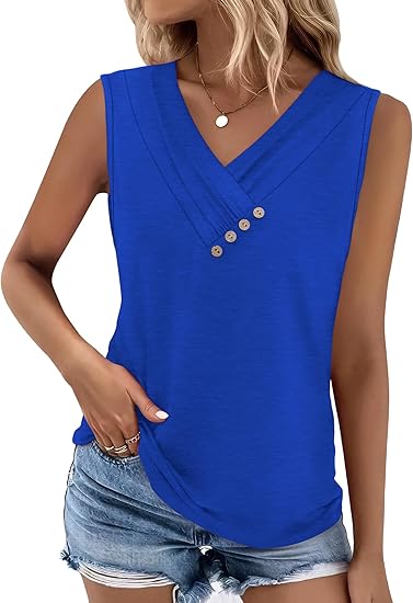 🏆Last Day Special Price ￡11.99!!💐2026 Women’s Button Down V Neck Loose Fit Tank Top