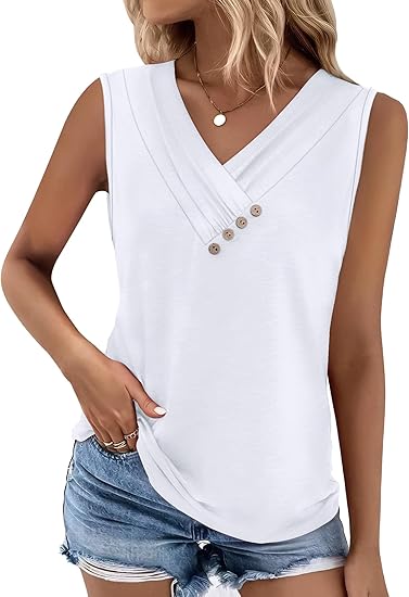 🏆Last Day Special Price ￡11.99!!💐2026 Women’s Button Down V Neck Loose Fit Tank Top