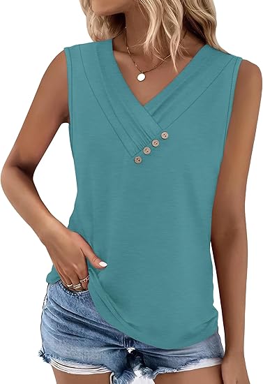 🏆Last Day Special Price ￡11.99!!💐2026 Women’s Button Down V Neck Loose Fit Tank Top