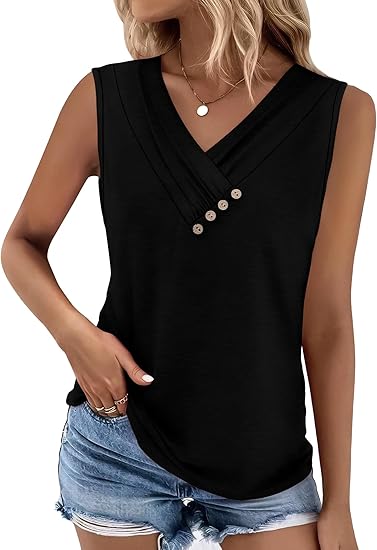 🏆Last Day Special Price ￡11.99!!💐2026 Women’s Button Down V Neck Loose Fit Tank Top