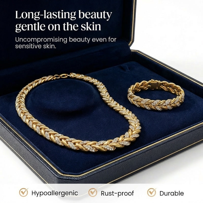 📢📢49% OFF !!!⏰Adjustable Rhinestone Leaf Link Necklace & Bracelet Set