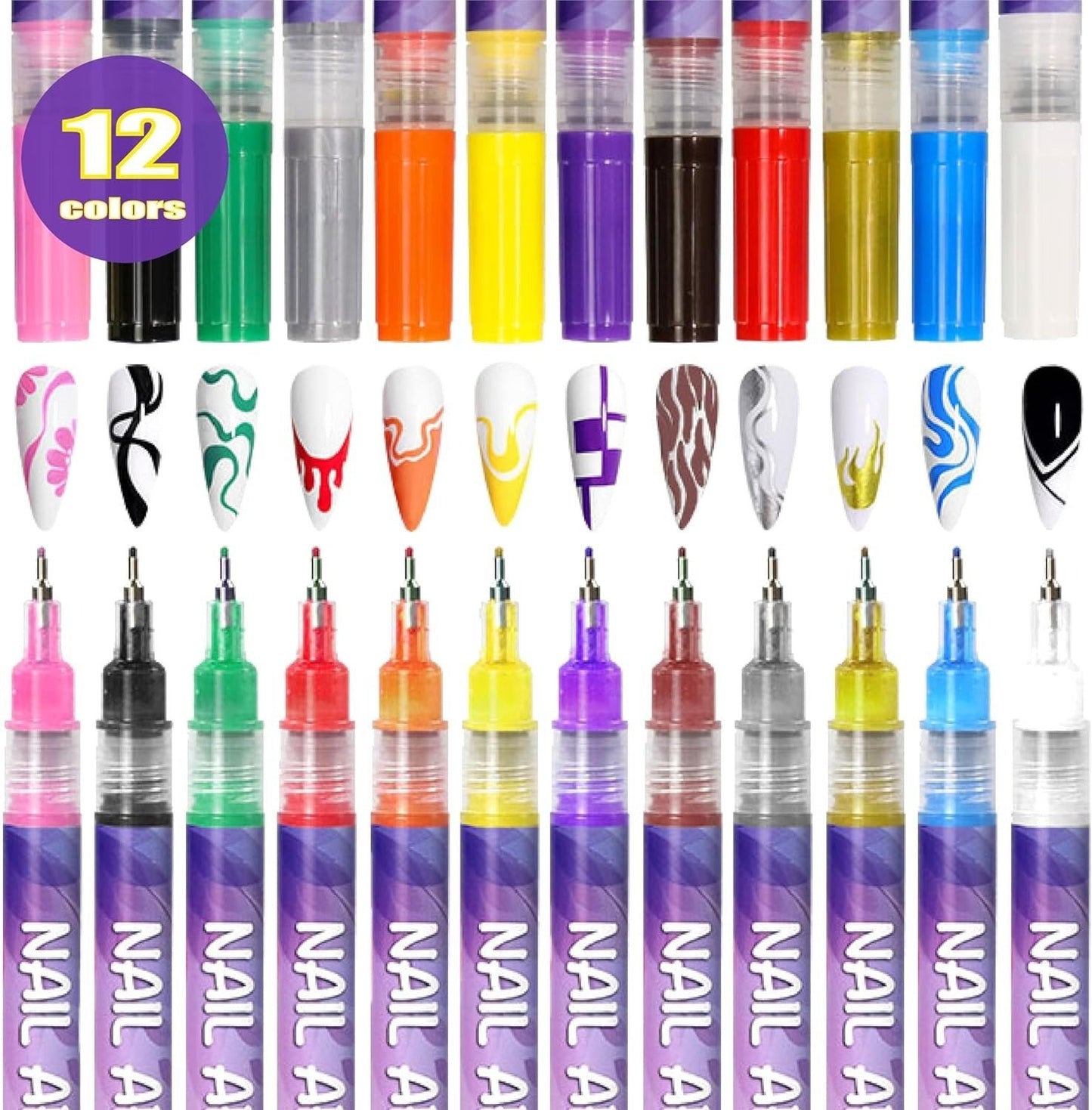 📢📢50   % OFF !!✨12 Colors Nail Art Pens Set🎨💅