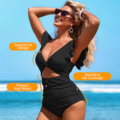 📢📢50% OFF !!!⏰ Sexy Ruffled One-Piece Swimsuit – Ruffle Detail, Tummy Control & Vibrant Colors 🌊