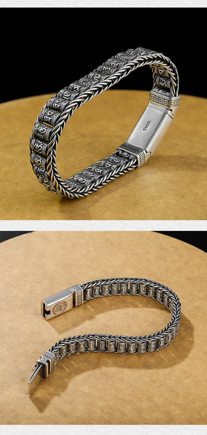 📢📢50% OFF !!!⏰Tibetan Prayer Wheel Bracelet – 925 Sterling Silver, Lucky Charm & Valentine's Day Gift