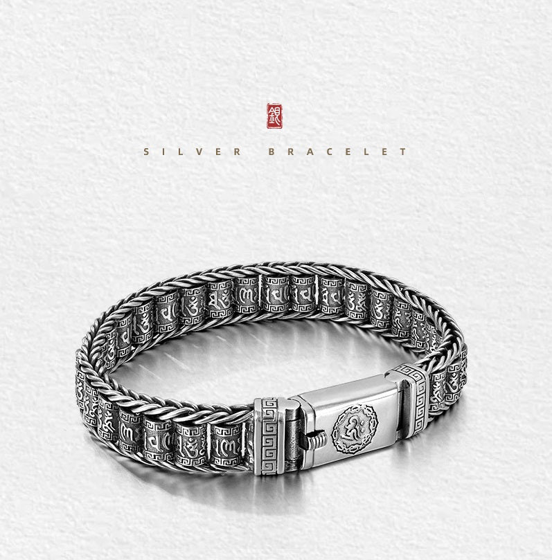 📢📢50% OFF !!!⏰Tibetan Prayer Wheel Bracelet – 925 Sterling Silver, Lucky Charm & Valentine's Day Gift
