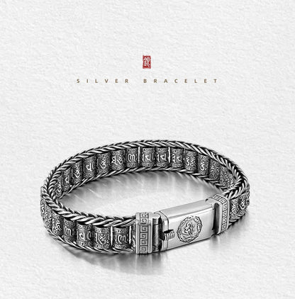 📢📢50% OFF !!!⏰Tibetan Prayer Wheel Bracelet – 925 Sterling Silver, Lucky Charm & Valentine's Day Gift