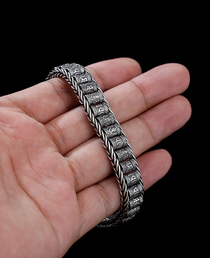 📢📢50% OFF !!!⏰Tibetan Prayer Wheel Bracelet – 925 Sterling Silver, Lucky Charm & Valentine's Day Gift