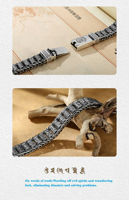 📢📢50% OFF !!!⏰Tibetan Prayer Wheel Bracelet – 925 Sterling Silver, Lucky Charm & Valentine's Day Gift