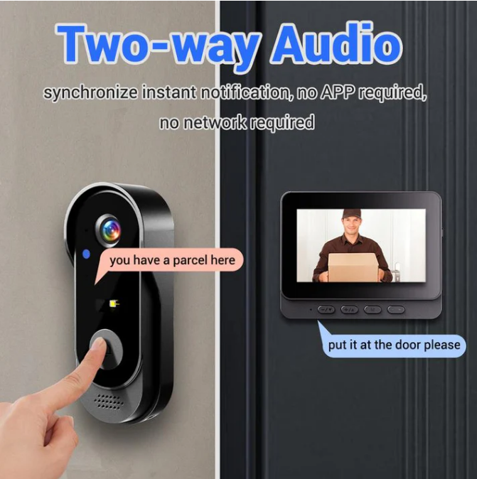 📢📢60%  OFF !! ⏰Wireless doorbell camera: 1080P, 170° angle, 4.3-inch screen, IPX65 outdoor waterproof, night vision