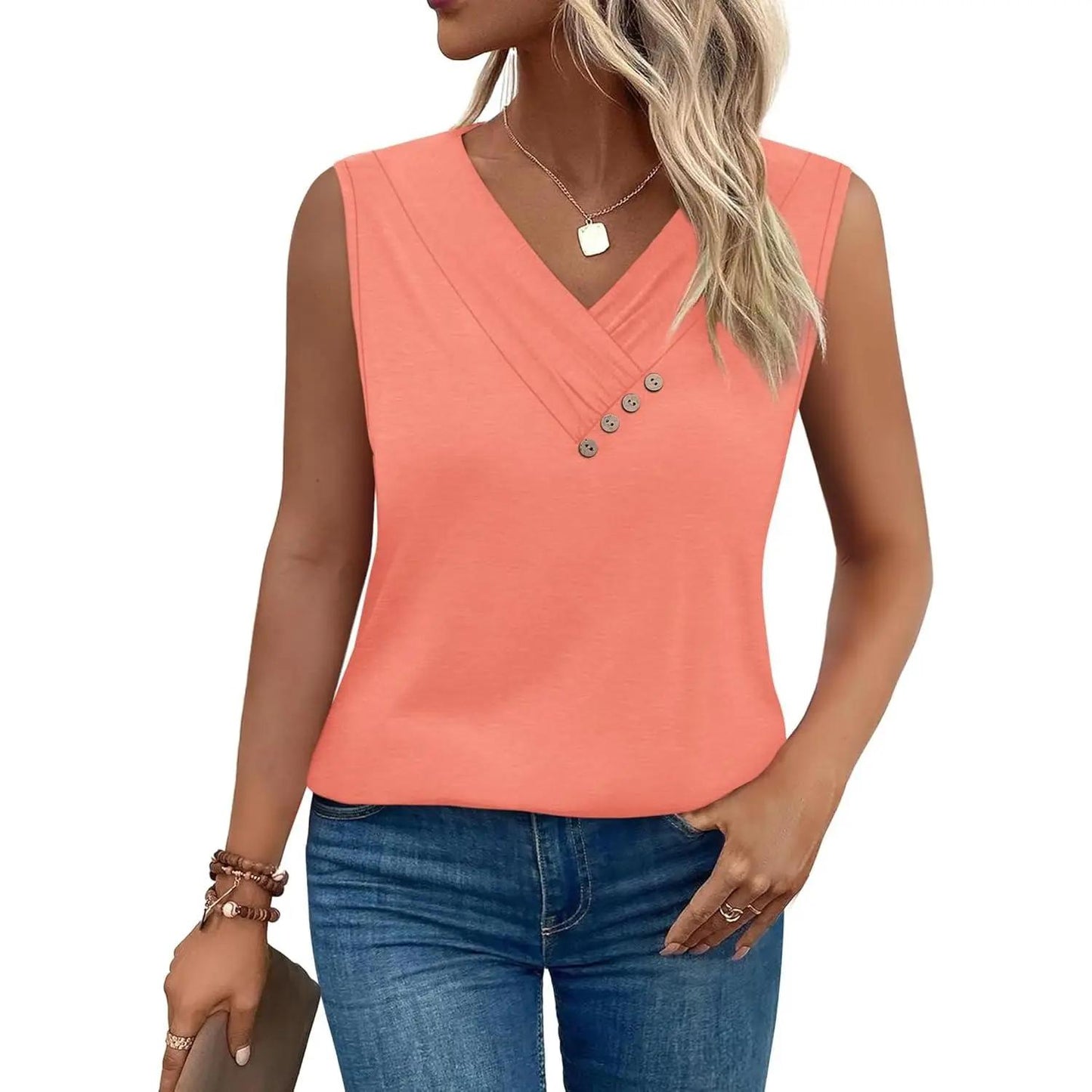🏆Last Day Special Price ￡11.99!!💐2026 Women’s Button Down V Neck Loose Fit Tank Top