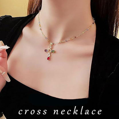 📢📢30% OFF !! ⏰Colorful Rhinestone Cross Pendant Necklaces