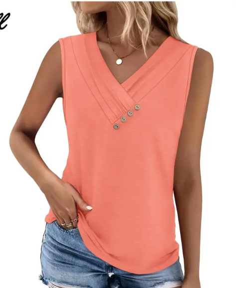 🏆Last Day Special Price ￡11.99!!💐2026 Women’s Button Down V Neck Loose Fit Tank Top