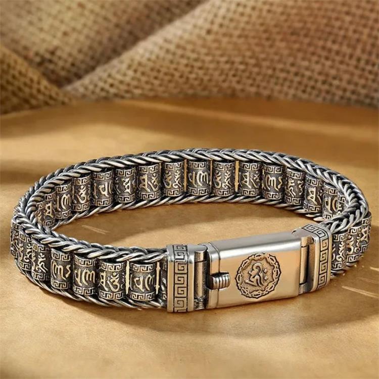 📢📢50% OFF !!!⏰Tibetan Prayer Wheel Bracelet – 925 Sterling Silver, Lucky Charm & Valentine's Day Gift