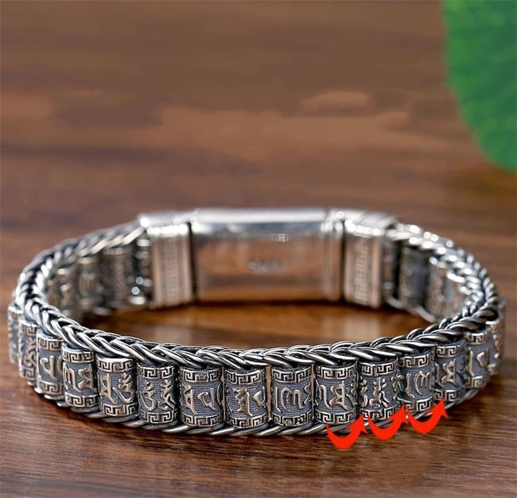 📢📢50% OFF !!!⏰Tibetan Prayer Wheel Bracelet – 925 Sterling Silver, Lucky Charm & Valentine's Day Gift