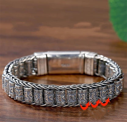 📢📢50% OFF !!!⏰Tibetan Prayer Wheel Bracelet – 925 Sterling Silver, Lucky Charm & Valentine's Day Gift