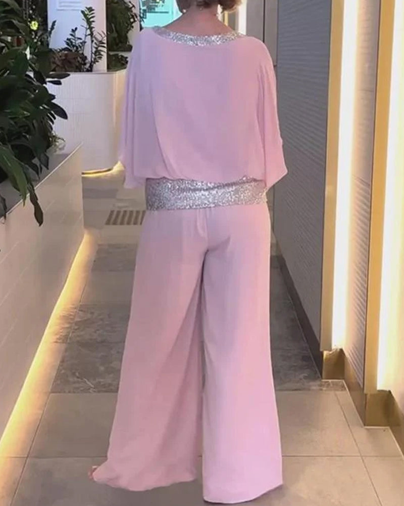 📢📢50%  OFF !! ⏰Chic & Elegant Sequin Color Block Set