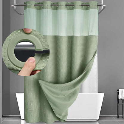 Grey No Hook Shower Curtain with Snap in Liner