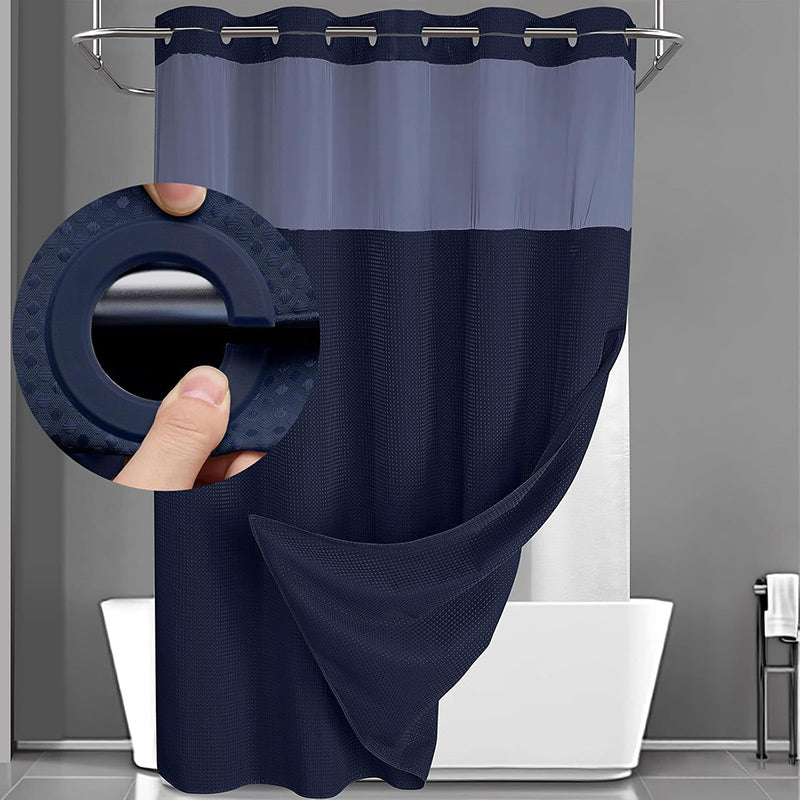Grey No Hook Shower Curtain with Snap in Liner