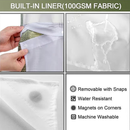 Grey No Hook Shower Curtain with Snap in Liner