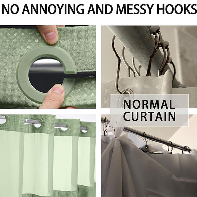 Grey No Hook Shower Curtain with Snap in Liner