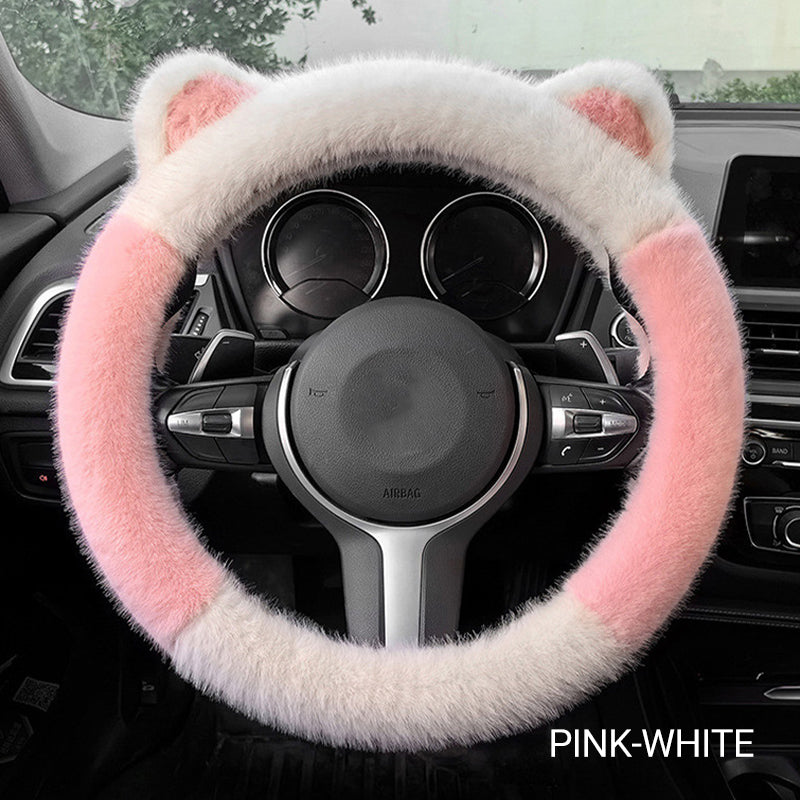 📢📢50 % OFF !!⏰⏰ Universal Non-slip Soft Cute Cat Ears Plush Steering Wheel Cover🐼😽