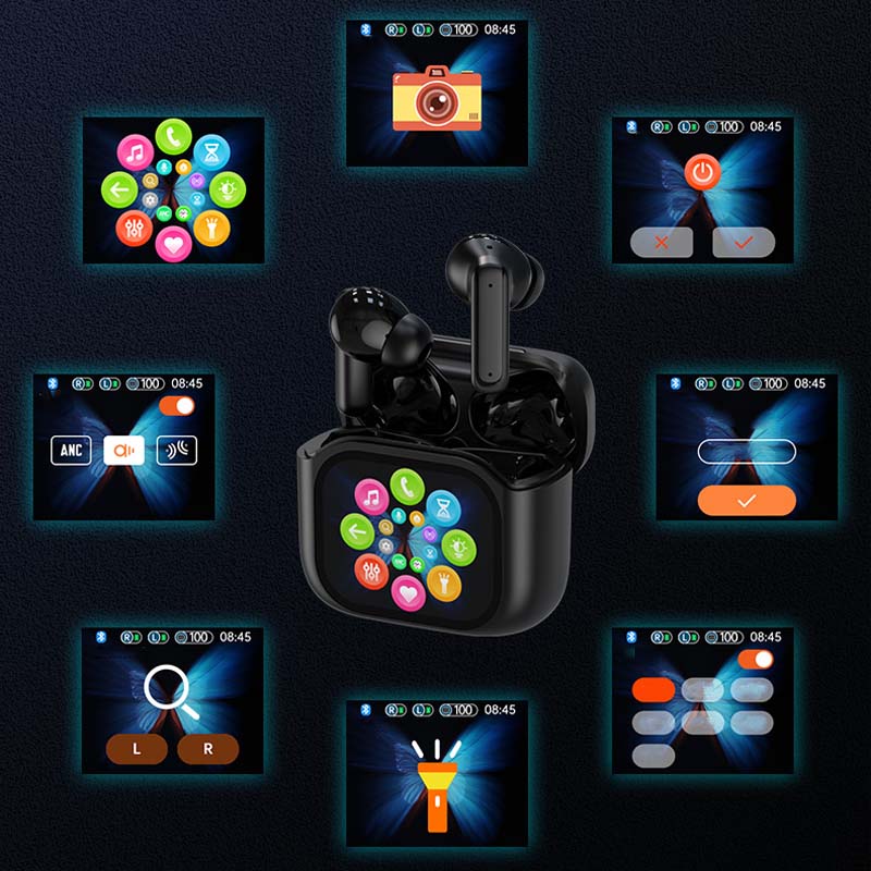 💥Compact Touch-Control Clear-Sound Earbuds-LED Full📍Color Display📍Active Noise Cancellation (ANC)📍Touch Controls📍Bluetooth 5.4