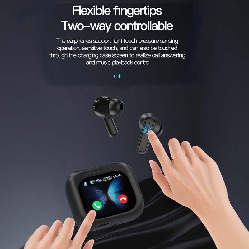 💥Compact Touch-Control Clear-Sound Earbuds-LED Full📍Color Display📍Active Noise Cancellation (ANC)📍Touch Controls📍Bluetooth 5.4