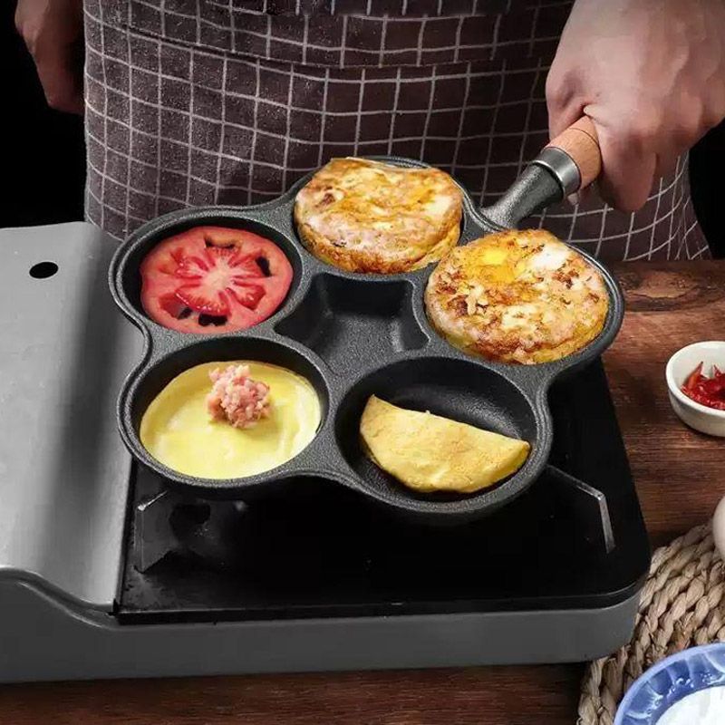 📢📢50% OFF !!!⏰ 4-Cup Cast Iron Egg Frying Pan - Non-Stick & Even Heating, Perfect for Breakfast Sandwiches or Pancakes 🥪✨