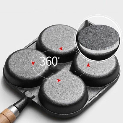 📢📢50% OFF !!!⏰ 4-Cup Cast Iron Egg Frying Pan - Non-Stick & Even Heating, Perfect for Breakfast Sandwiches or Pancakes 🥪✨