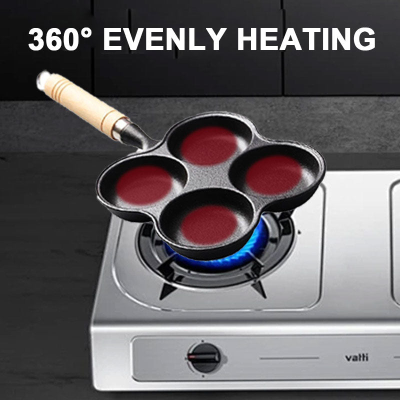 📢📢50% OFF !!!⏰ 4-Cup Cast Iron Egg Frying Pan - Non-Stick & Even Heating, Perfect for Breakfast Sandwiches or Pancakes 🥪✨