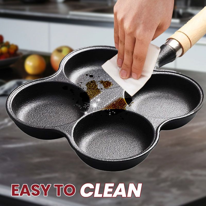 📢📢50% OFF !!!⏰ 4-Cup Cast Iron Egg Frying Pan - Non-Stick & Even Heating, Perfect for Breakfast Sandwiches or Pancakes 🥪✨