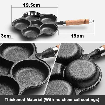 📢📢50% OFF !!!⏰ 4-Cup Cast Iron Egg Frying Pan - Non-Stick & Even Heating, Perfect for Breakfast Sandwiches or Pancakes 🥪✨