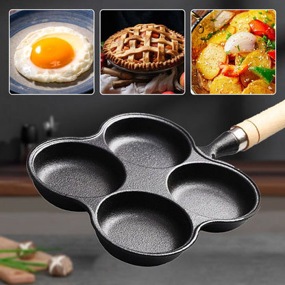 📢📢50% OFF !!!⏰ 4-Cup Cast Iron Egg Frying Pan - Non-Stick & Even Heating, Perfect for Breakfast Sandwiches or Pancakes 🥪✨