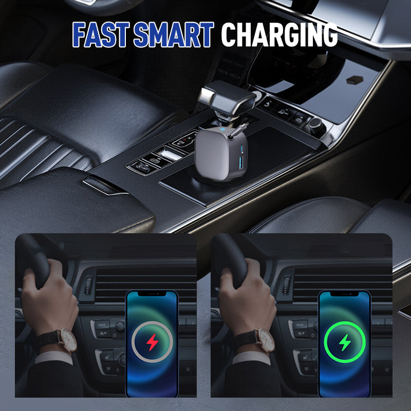 🚗 Compact Retractable Car Charger – Tangle-Free Cable, Dual USB Fast Charging for Phones in Car 🔌