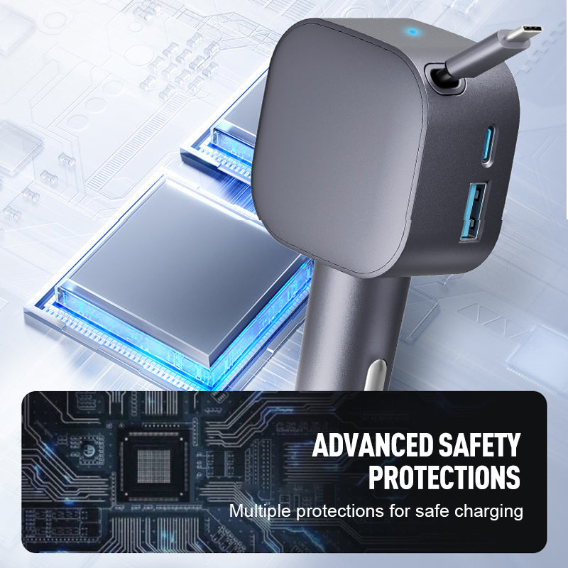 🚗 Compact Retractable Car Charger – Tangle-Free Cable, Dual USB Fast Charging for Phones in Car 🔌