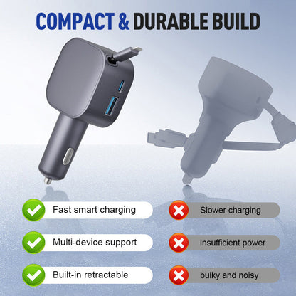 🚗 Compact Retractable Car Charger – Tangle-Free Cable, Dual USB Fast Charging for Phones in Car 🔌