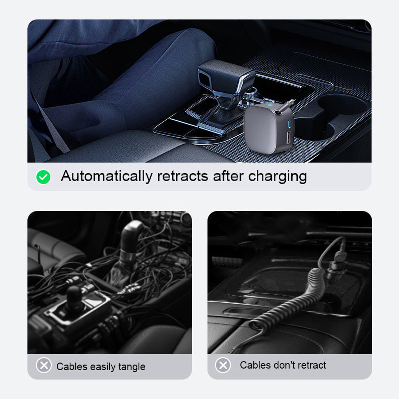 🚗 Compact Retractable Car Charger – Tangle-Free Cable, Dual USB Fast Charging for Phones in Car 🔌